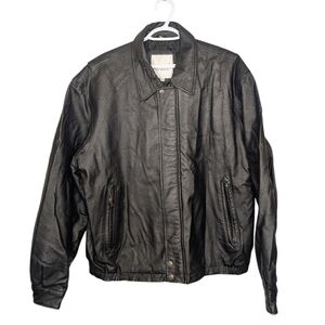Vintage 80s 90s Black Leather Mens XL Bomber Biker Zip Up Jacket